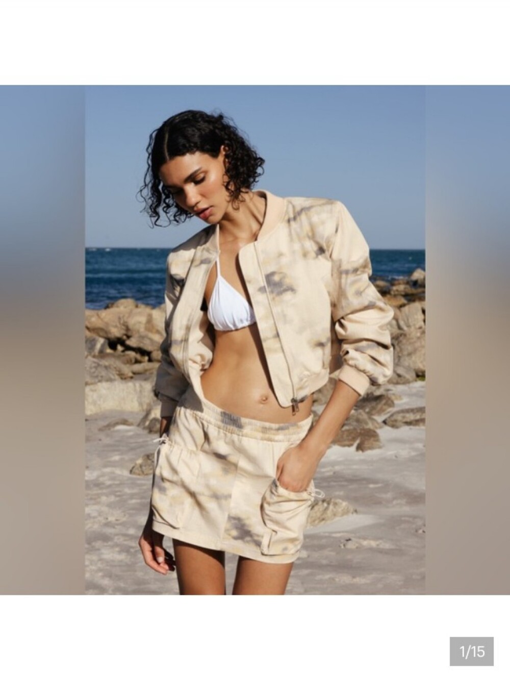 Zara Printed Mini  Cargo Skirt & Bomber Jacket Set